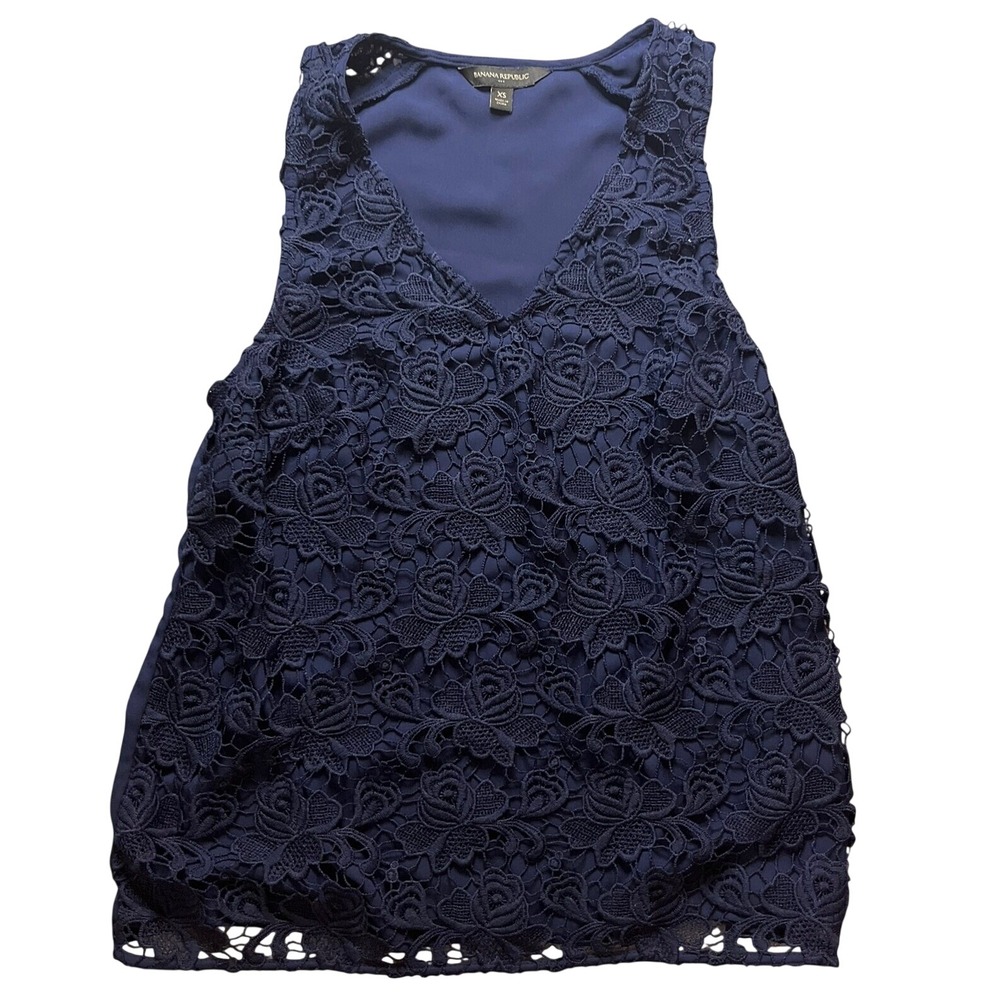 Banana Republic Navy Blue Floral Lace V-Neck Sleeveless Top XS